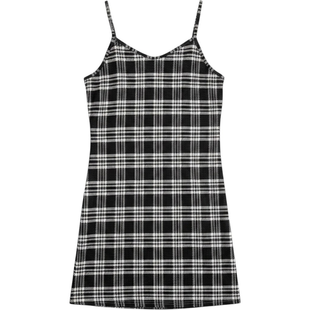 Coco and Shay Plus Cami Dress Women 1XL Black White Plaid Mini Spaghetti Strap